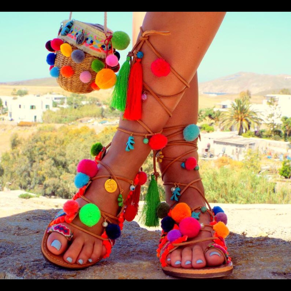 Delos || Pom Pom Greek Mediterranean Handmade Leather Sandals